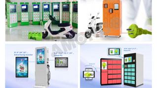 Monitores industriais da Amongo usados em aplicações IoT (cacifo de encomendas, estações de troca de bateria EV)